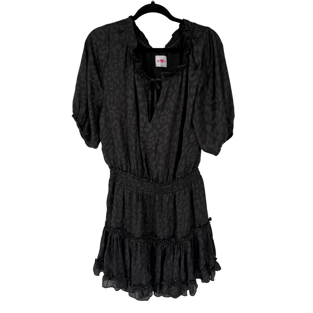 BuddyLove Ray Dress Women Large Black Shadow Leopard Ruffle Mini CG3515